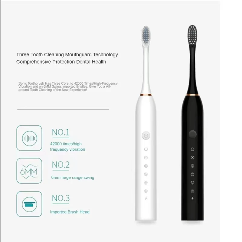 Sonic Electric Toothbrush Adult Smart Timing Tooth Brush Teeth Clean Whitening Fast USB Rechargeable Toothbrush Replacement Head 2