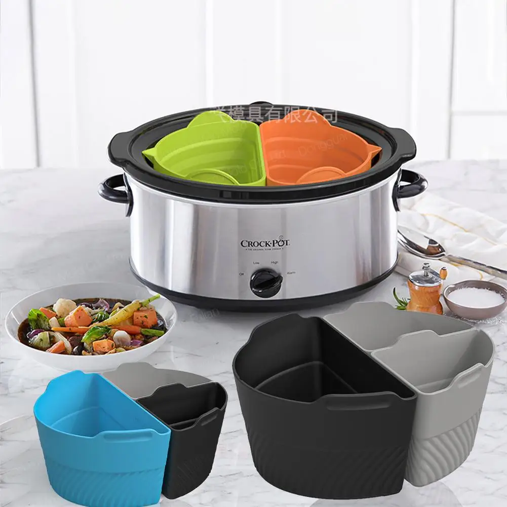 

3 In 1 Slow Cooker Divider Liners Reusable Leakproof Dishwasher Safe Food Grade Silicone Cooking Liner For 6QT Crock Pot