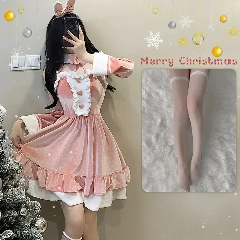 thumbnail image 1 of Vestido de lencería sexy de Navidad, disfraz de conejita dulce, conjunto de mujer conejo, disfraz de cosplay, juego de rol, uniforme, conjunto de actuación en el escenario, 1 of 5