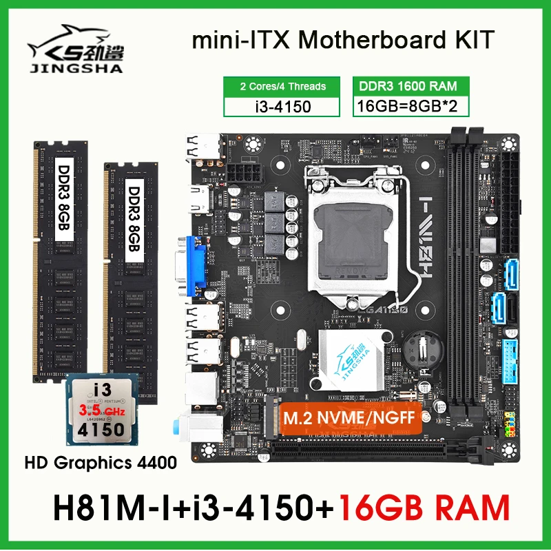 H81 itx Motherboard processor and memory kit core i3 4150 CPU 16GB ddr3 PC RAM placa mae lga 1150 motherboard combo Set SATA 3.0