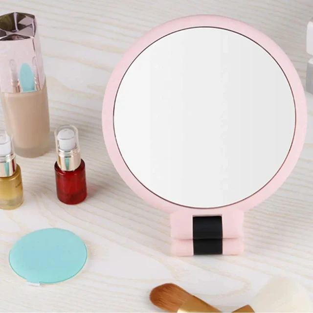 Miroir de voyage pliable Double face grossissant à la main, miroir de maquillage sur pied pour femme avec 2/5/10/15x Vintage 4