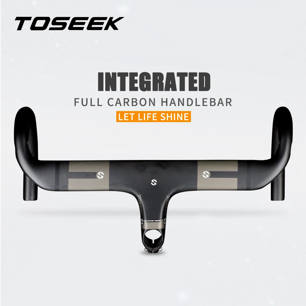 

TOSEEK Full Carbon Road Handlebar UD Matt Black Integrated Bicycle Handle bar Bike Handle Bent bars with stem 400/420/440mm