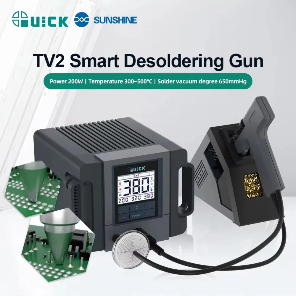 QUICK TV2 주석 흡입 건 LCD 내장 진공 펌프 다이어프램 유형 주석 제거 장치 PCB 보드 수리를 위한 자동 수면