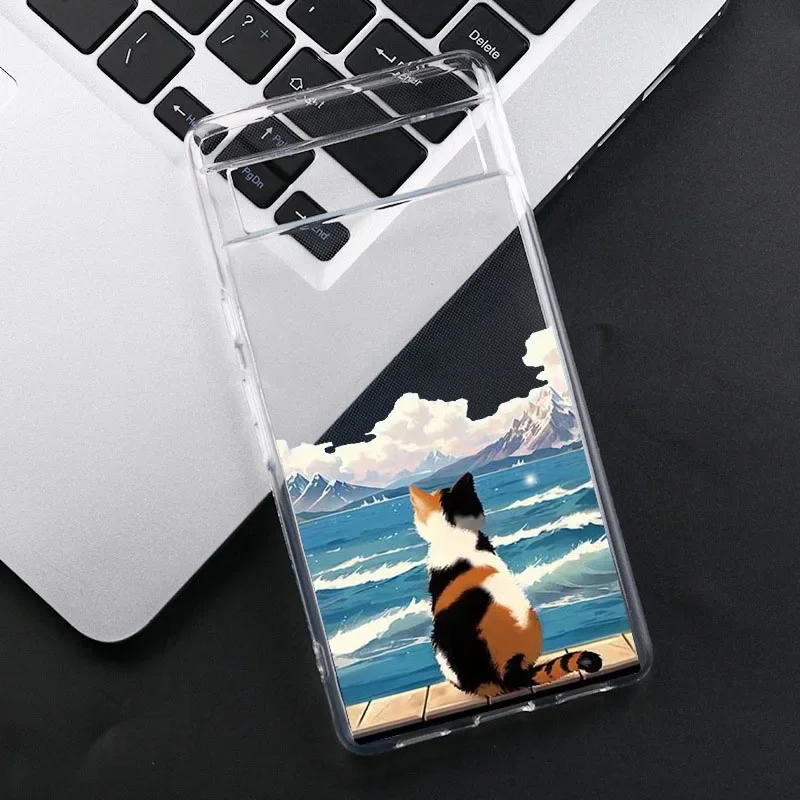 Luxury Scene Lovely Cat Soft Transparent Phone Case – Elegant and Cute Back Cover