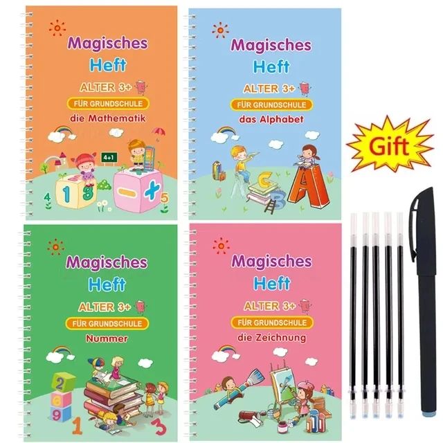 Montessori Magic Calligraphy Reusable Children's Handwriting Notebook - Set of 4 Arabic Books