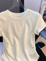 Summer Women's T-irt Gathered Waist ort Sve round Ne Regular Length Polyester Fiber 95% Spandex 5% Design Sensation ...