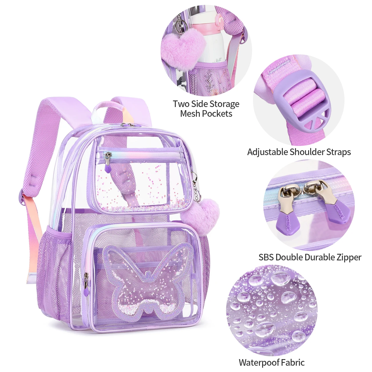High Quality Waterproof Large Capacity TPU Transparent Clear Women Backpack 4