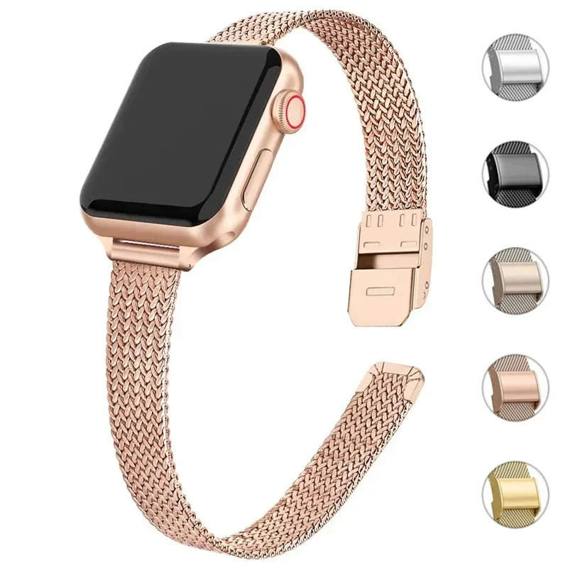Slim Metal Watchband for Apple Watch 11 8 7 6 SE 5 4 3 38 40 41 45 49 Ultra Stainless Steel Milanese Strap for iwatch 42 44