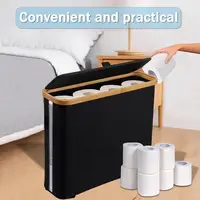Bamboo Handle Toilet Paper Container Waterproof Toilet Paper Storage Basket with Lid Capacity Organizer for Bathroom Easy 1