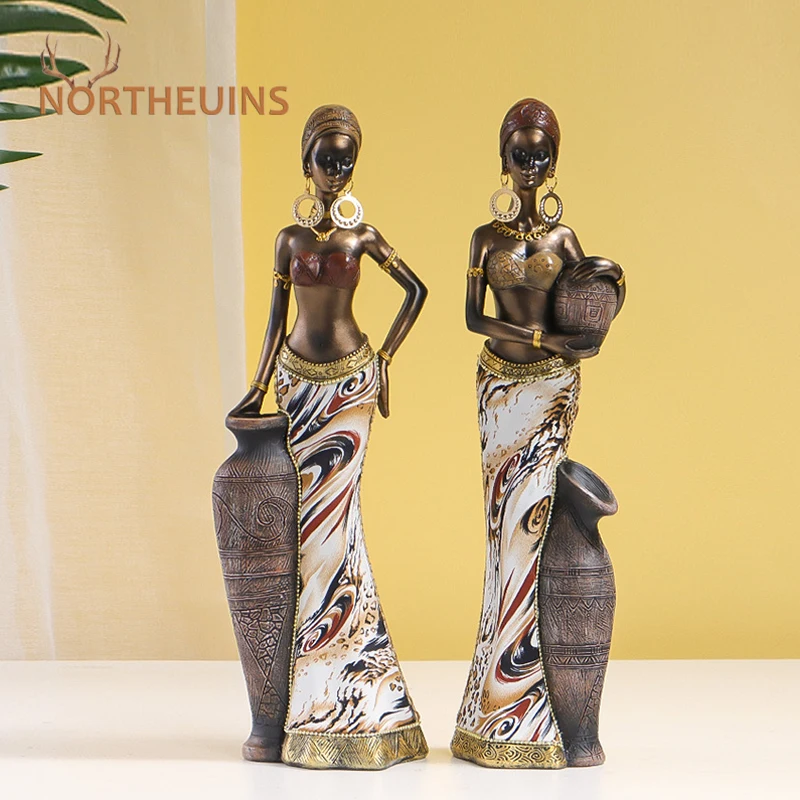Vintage African Style Resin Handicraft Ornaments - Black Women's Art Sculptures