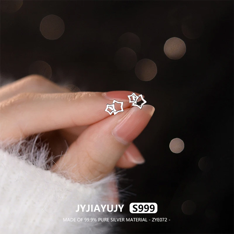 

JYJIAYUJY 100% Whole Original Pure Silver S999 Earrings In Stock Star High Quality Hypoallergenic Jewelry Gift Daily Use ZYE072