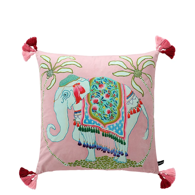 Elegant Pink Velvet Throw Pillow Cover with Tassel Accents - 18x18 Decorative Cushion