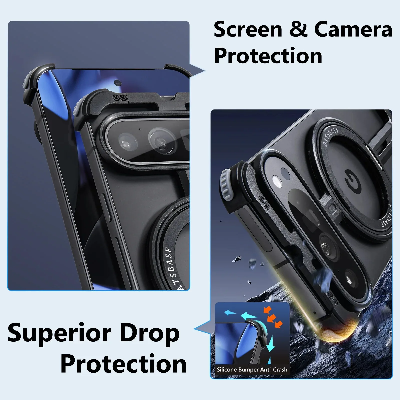 Eary for Google Pixel 9 Pro XL  Fold Phone Case 360 Rotate Magnetic Kickstand Metal Frameless Shockproof Bumper Slim Thin Cover