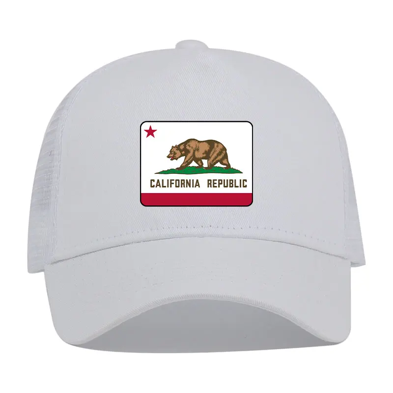 

Flag of California Trucker Cap Woman Man Daily Sun Beach Ball Cap Unisex Adult Sports Travel Snapback Cap Man Baseball Cap