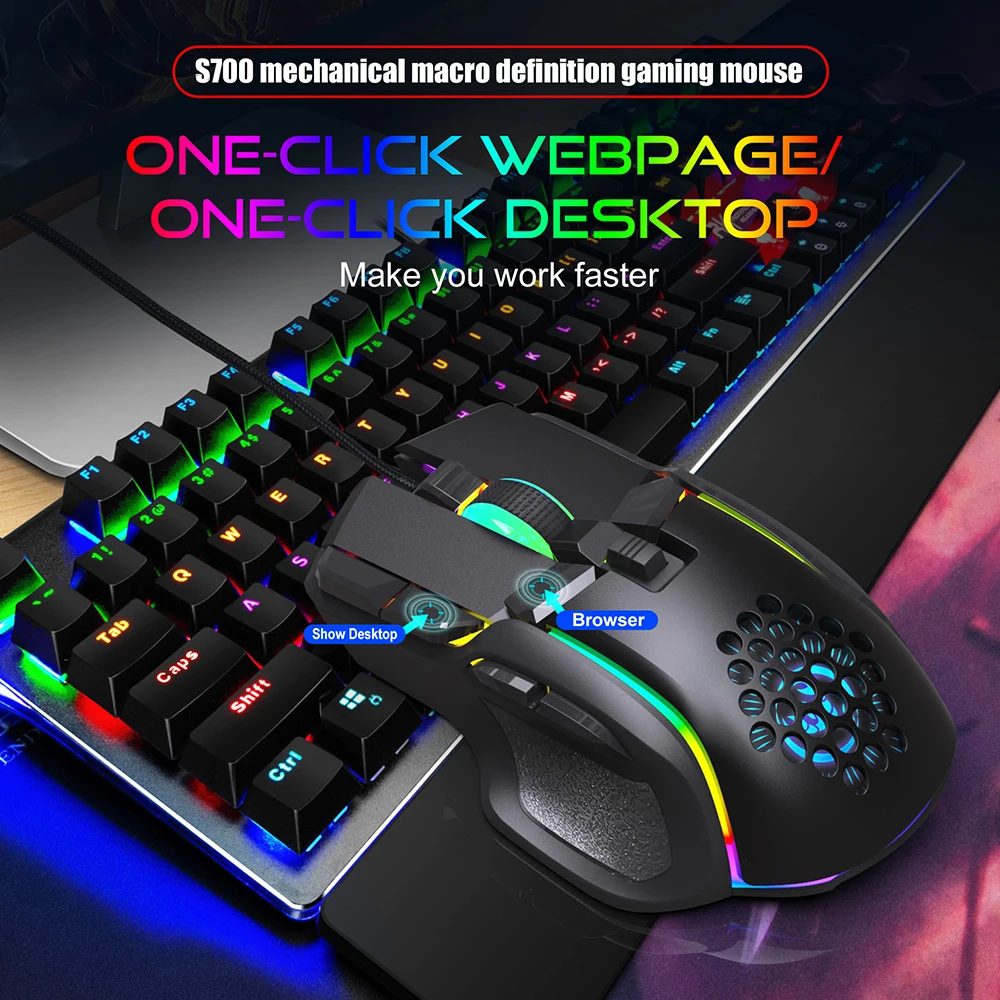 ORZERHOME 12800 DPI RGB 10 Keys Wired Gaming Mouse Adjustable USB Programmable Wired Mice Ergonomic Gamer Mouse for pc Laptop