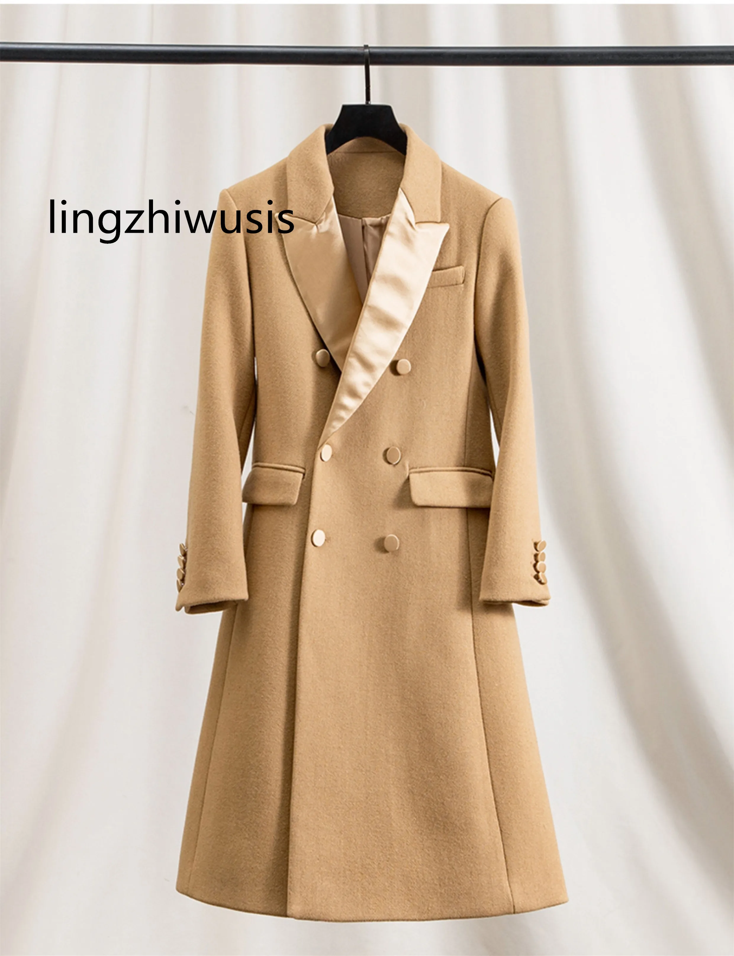 

Женское шерстяное пальто, верхняя одежда средней длины из верблюжьей ацетатной и атласной шерсти в стиле пэчворк, Осень-зима