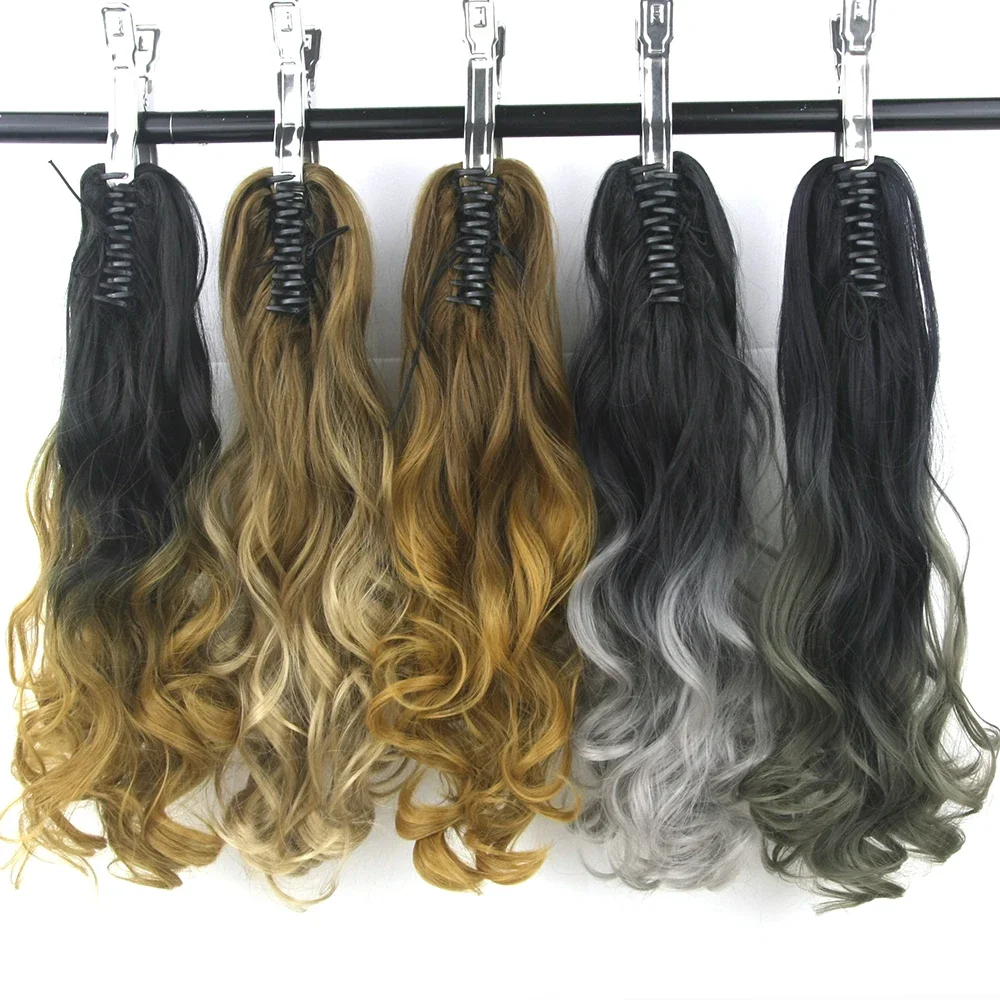 

Black To Gray Ombre Claw Ponytail Synthetic Hair Clip In Hair Extension Hairpiece Pony Tail Headwear Hair on Hairpins