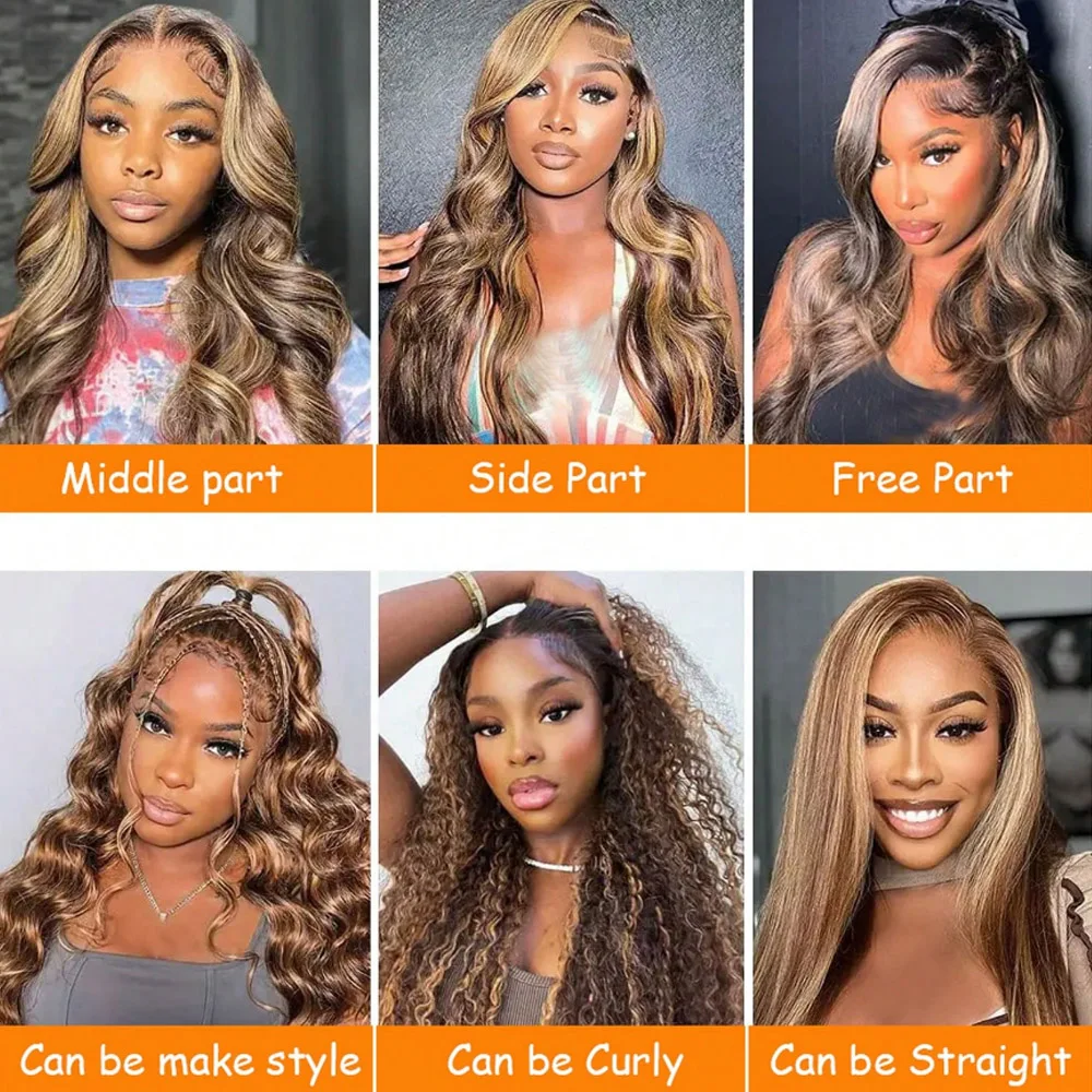28 Inch Highlight Body Wave Wig Brazilian Human Hair Wigs 13x4 Transparent Lace Front Wigs Human Hair Pre Plucked with Baby Hair