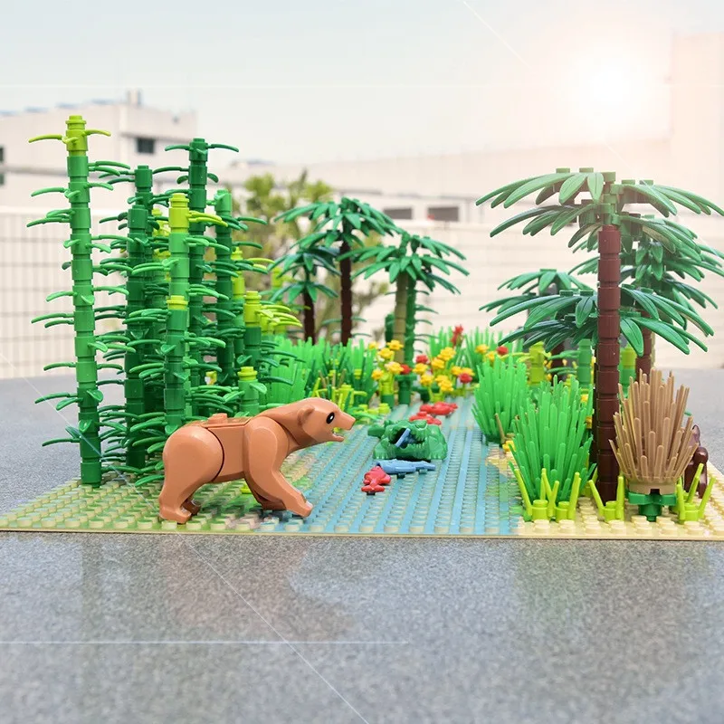 580pcs Build a Tropical Rainforest Scene with Classic Grain Base Plate Building Blocks Accessories Pack for Kids Children