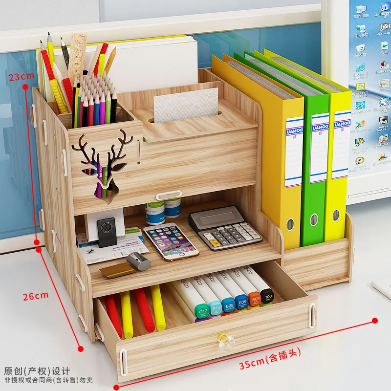 Pen Holder Desktop Storage Box Stationery Organizer HCKG Pen Holder Nordic Lns Storage Box Creativity Office Desk Stationery Box Wooden Large Capacity Rack Wooden Book
