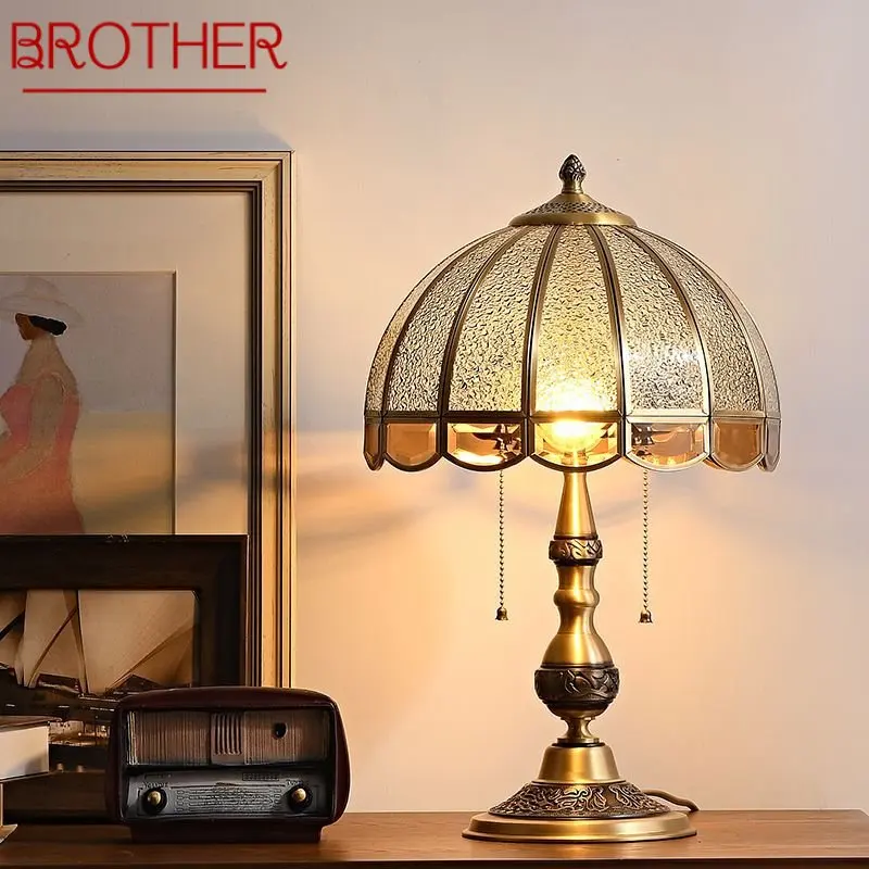 

BROTHER Modern Brass Table Lamp LED Retro Creative European Glass Desk Light for Home Living Room Bedroom Bedside Decor