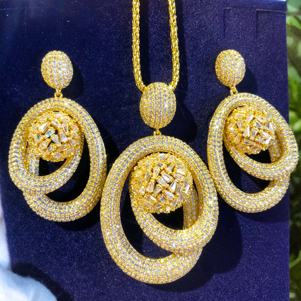 Missvikki Luxury Big Gorgeous Pendant Necklace Earrings For Women Wedding Party CZ Dubai Bridal Fashion New Trendy Jewelry BOHO