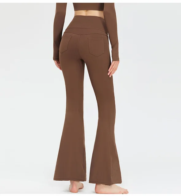 New High Waist Pocket Flare Pants Can Be Worn Outside Peach Hip