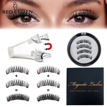 RED SIREN Magnetic Eyelashes With Applicator Reusable Natural Magnetic Lashes Kit No Glue Needed Soft Clear Band False Eyelashes