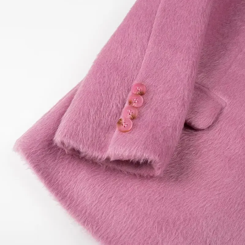 Streetwear Long Hairy Shaggy Blazer Boyfriend Vintage Women Front Pockets Loose Oversized Suit Fashion Coat Pink 4 colors