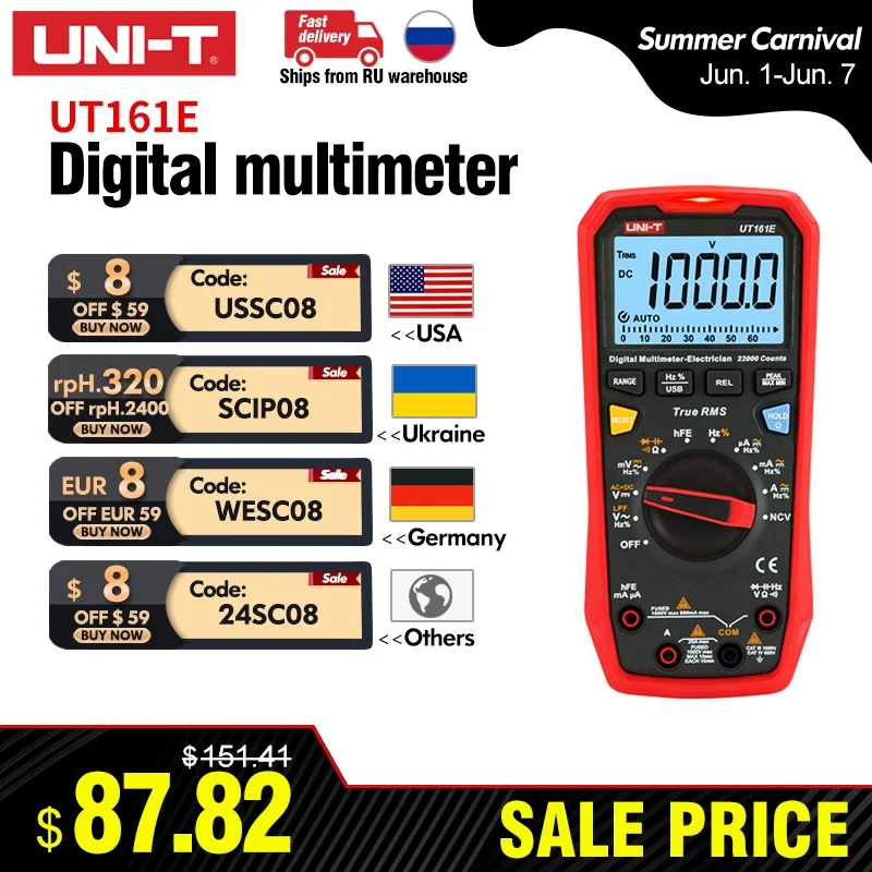 UNI-T UT161B UT161E UT161D Smart Digital Multimeter Profesional Tester True RMS CE Voltmeter Electric Tools AC DC Voltage Meter