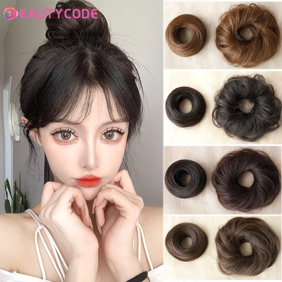 BEAUTYCODE Ladies Elastic Straight Synthetic Hairpieces Scrunchie Wrap For Hair Bun wrap Donut Chignon Accessories