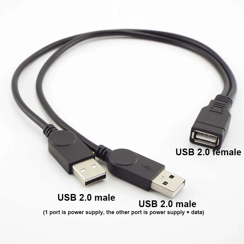 USB Y-Kabel 30 Cm – 2x USB-A Stecker Auf 1x USB-A Buchse, High Speed 2.0, Schwarz