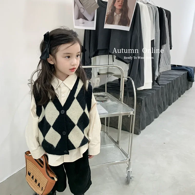 한국 프레피 스타일 어린이 운동복 조끼, 여성 니트 조끼, 가디건, 패셔너블 숄더 조끼, 2023 용수철 컬렉션