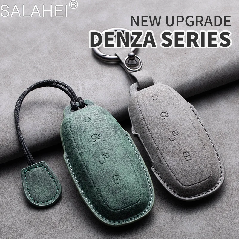 

Sheepskin Leather Car Smart Remote Key Case Cover Shell Protector For Denza D9 DM-i 2022 2023 Car Styling Keychain Accessories
