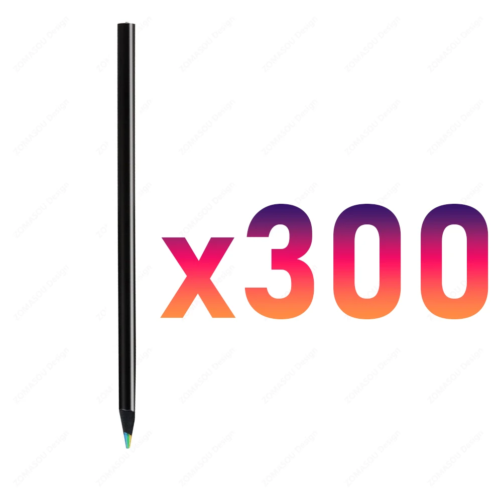 1-300 قطعة قلم رسم قوس قزح ملون من الخشب الأسود أق...