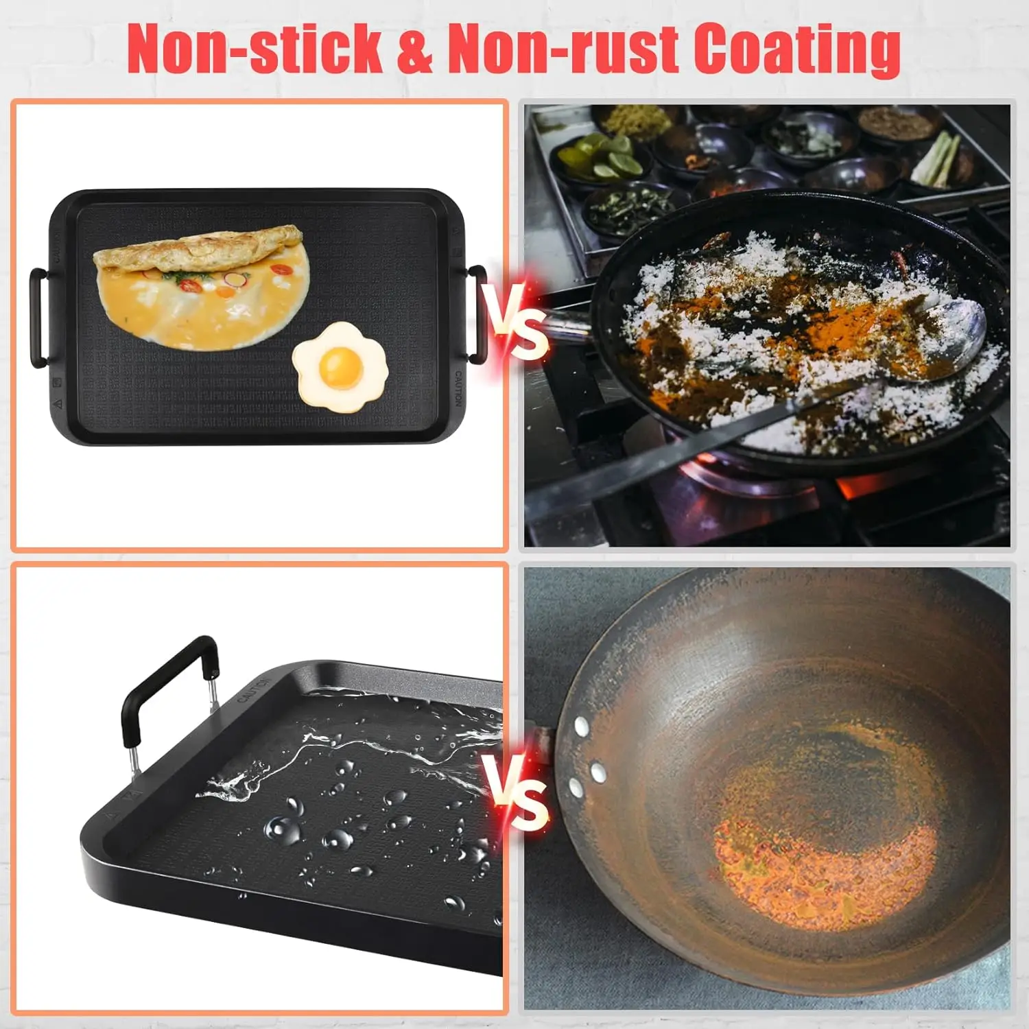 2 Burner Griddle Pan with Glass Lid,Stove Top Flat Griddle for Glass Stove Top,Aluminum Pancake Griddle,Non-Stick Griddl 3