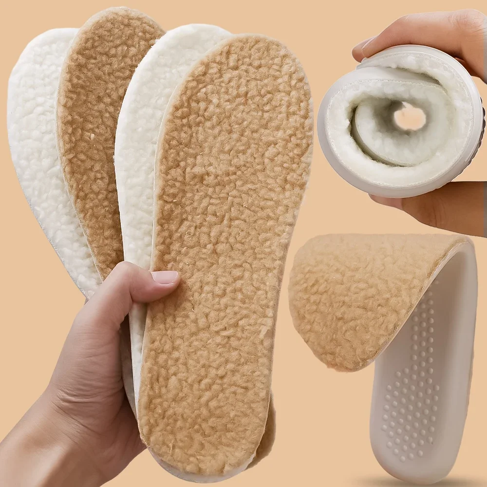 Lamb Wool Warm Insole Thick Fleece Men Women Winter Warmth Soft Sole Absorb Sweat Cuttable Prevent Odor Wool Cotton Shoe Pad