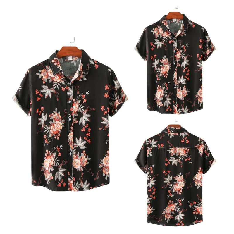 Hawaiian Cotton High Quality Oversize Shirts Man Shirt Luxury Brand Men's T-shirts Fashion Clothing Blouses Social Free Shipping