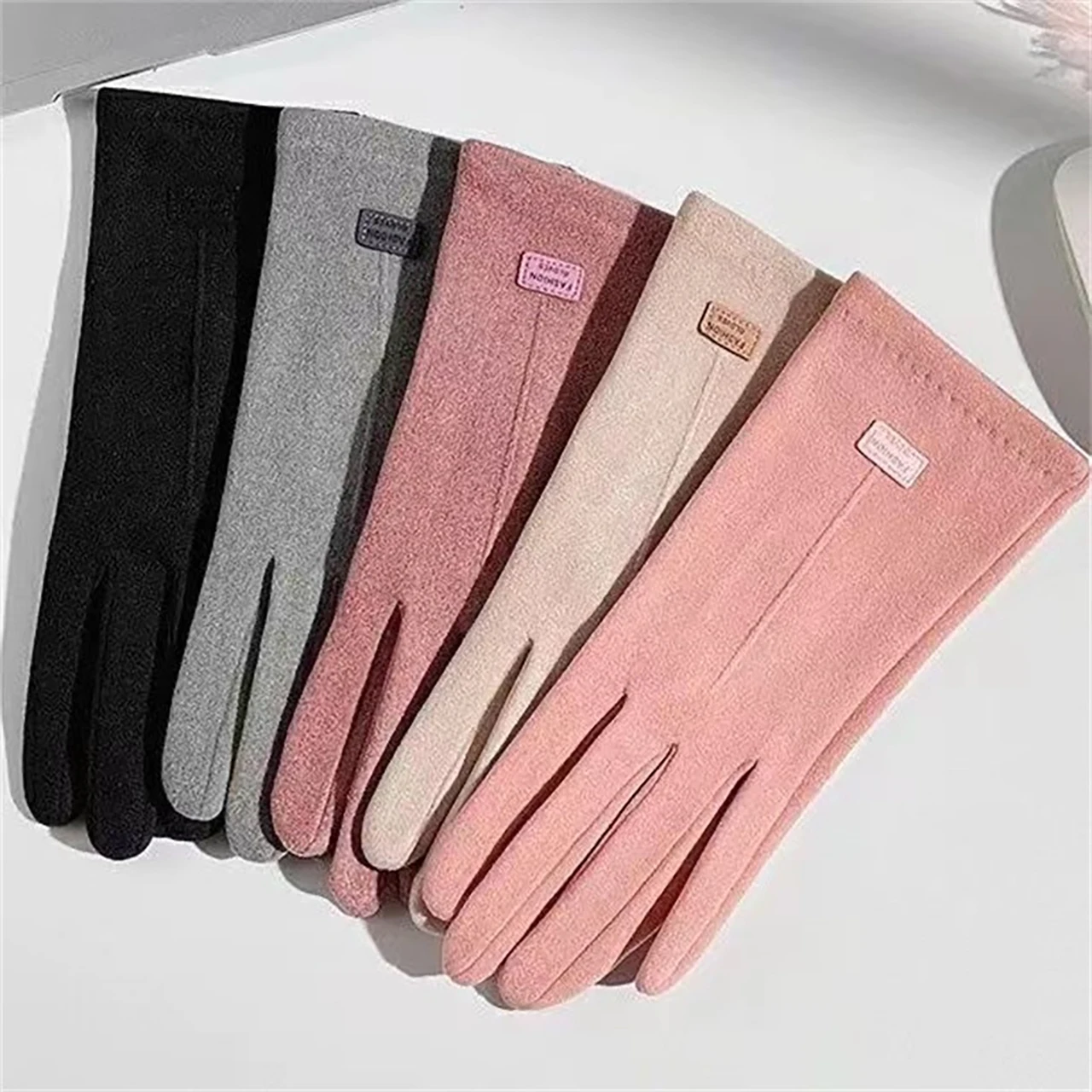 Solid Color Thin Cashmere Women Gloves Autumn Winter Touch Screen Mittens Ladies Keep Warm Windproof Cycling Driving Gloves