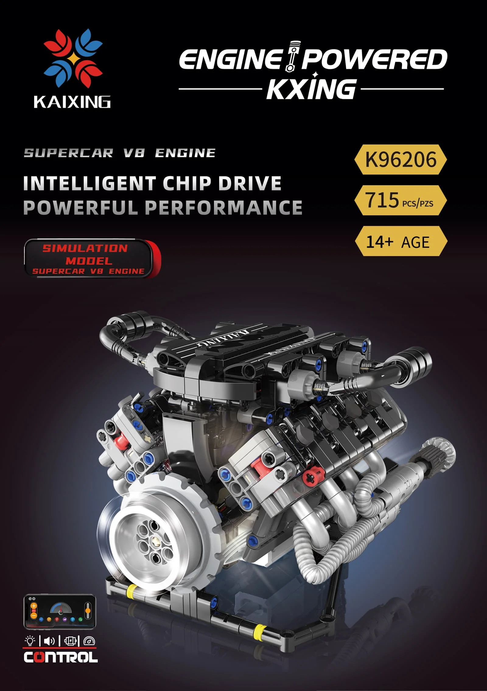 Master Control V8 Engine Power Lego Bricks Model