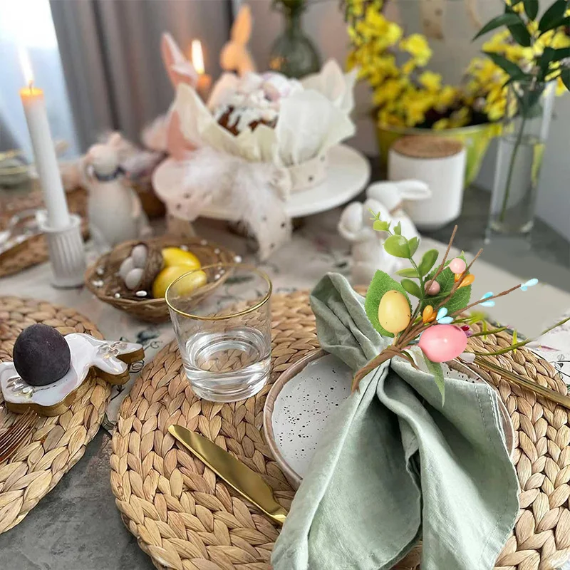 Easter Bunny Eggs Napkin Ring Spring Home Decoration Artificial Plants Napkin Holder Buckles 2025 Happy Easter Party Supplies