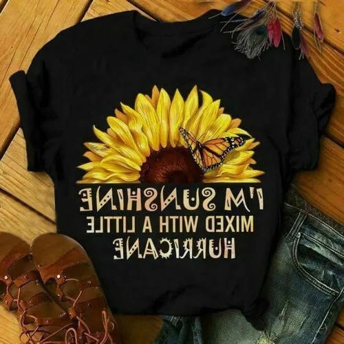 

Cotton 100% Fashion Sun Flower Print Summer Women's Korean Version of Couple Top Short-sleeved T-shirt Woman Oversized T Shirt