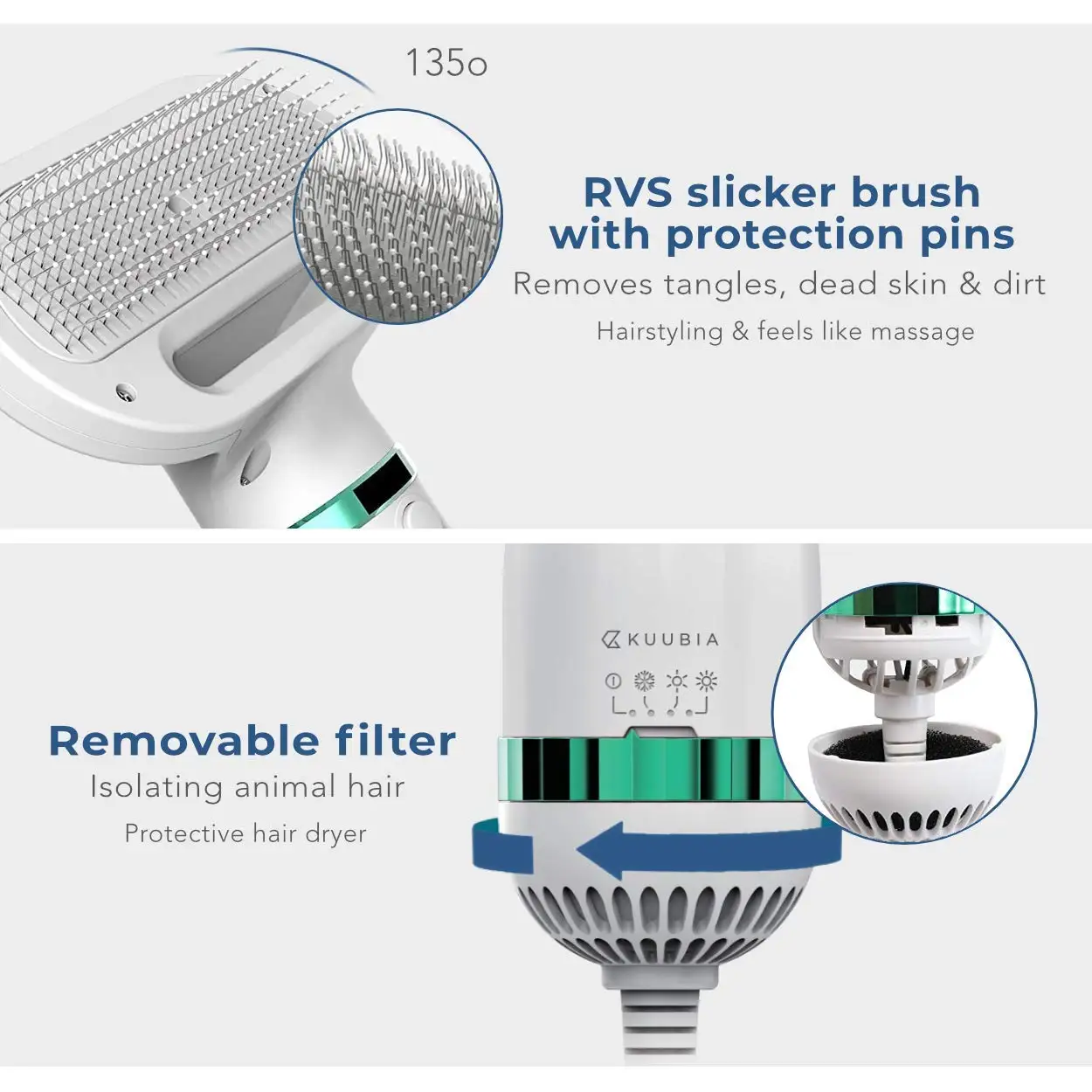 Pet Hair Dryer 2-in-1 Dog Hair Dryer Self Cleaning Slicker Brush Dog Blow For Small and Medium-Sized Dogs and Cats