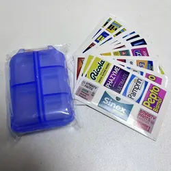 Portable Compact Pill Organizer with 10 Compartments and Customizable Medicine Stickers (Blue)