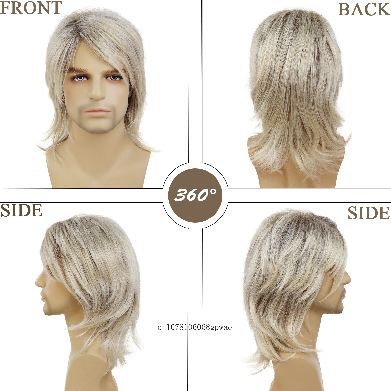 Mens Synthetic Platinum Blonde Long Natural Wavy Wigs Costume Cosplay Hair Wig Daily Party Halloween Heat Resistant