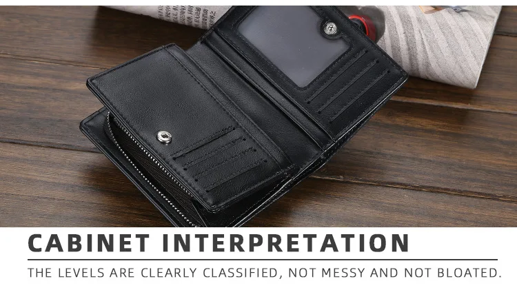 Mens PU Leather Bifold Wallet - High Quality Zipper Card Holder with Money Clip and Coin Pocket