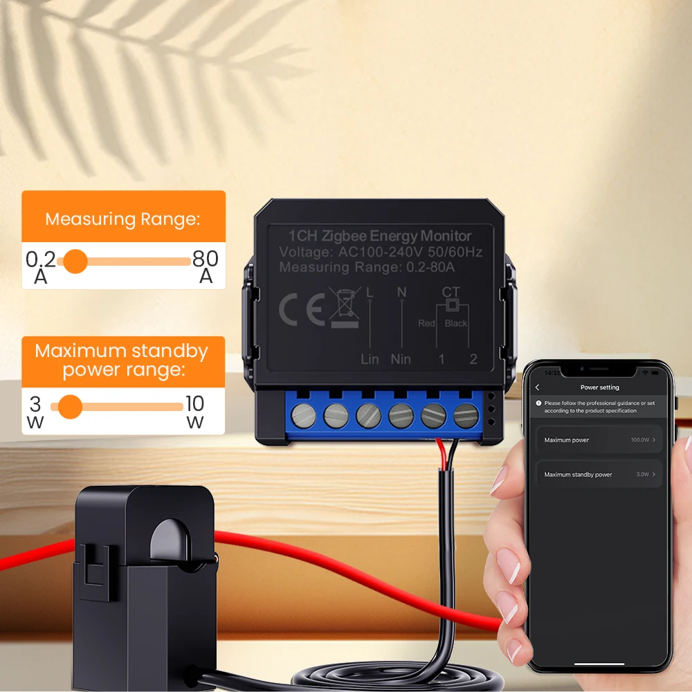 AVATTO Tuya WiFi/ZigBee Smart Energy Meter Clamp KWh Bidirectional Monitoring APP Control