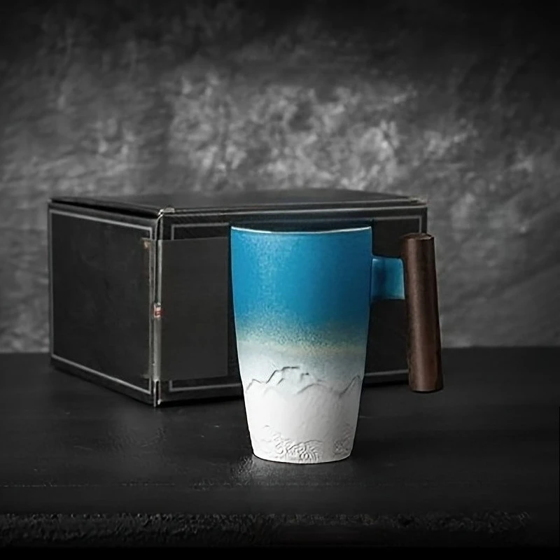 1Pc Gradient Glazed Mug Tea Jar Office Filter Tea Cup Household Large Capacity Handheld Gift Tea Separation Cup with Lid