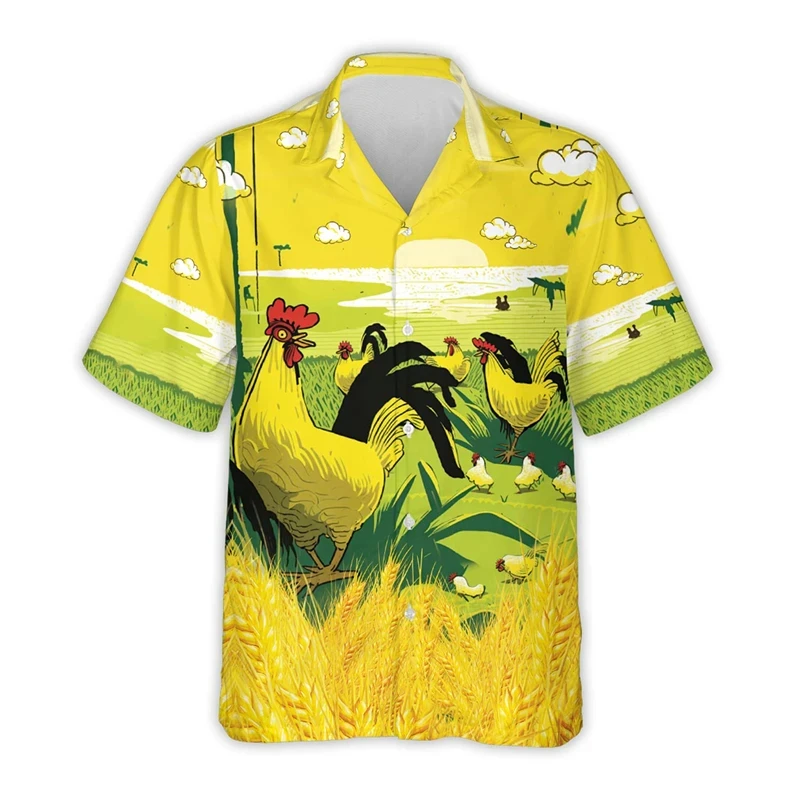 Harajuku Fashion Rooster Graphic Beach Shirt Casual Farm Tropical Shirts For Men Clothes Animal Chicken Aloha Short Sleeve Tops 4