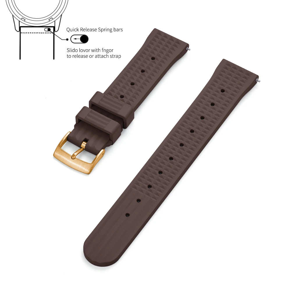 Premium Grade Waffle Design Quick Release Fluoro Rubber Watch Strap